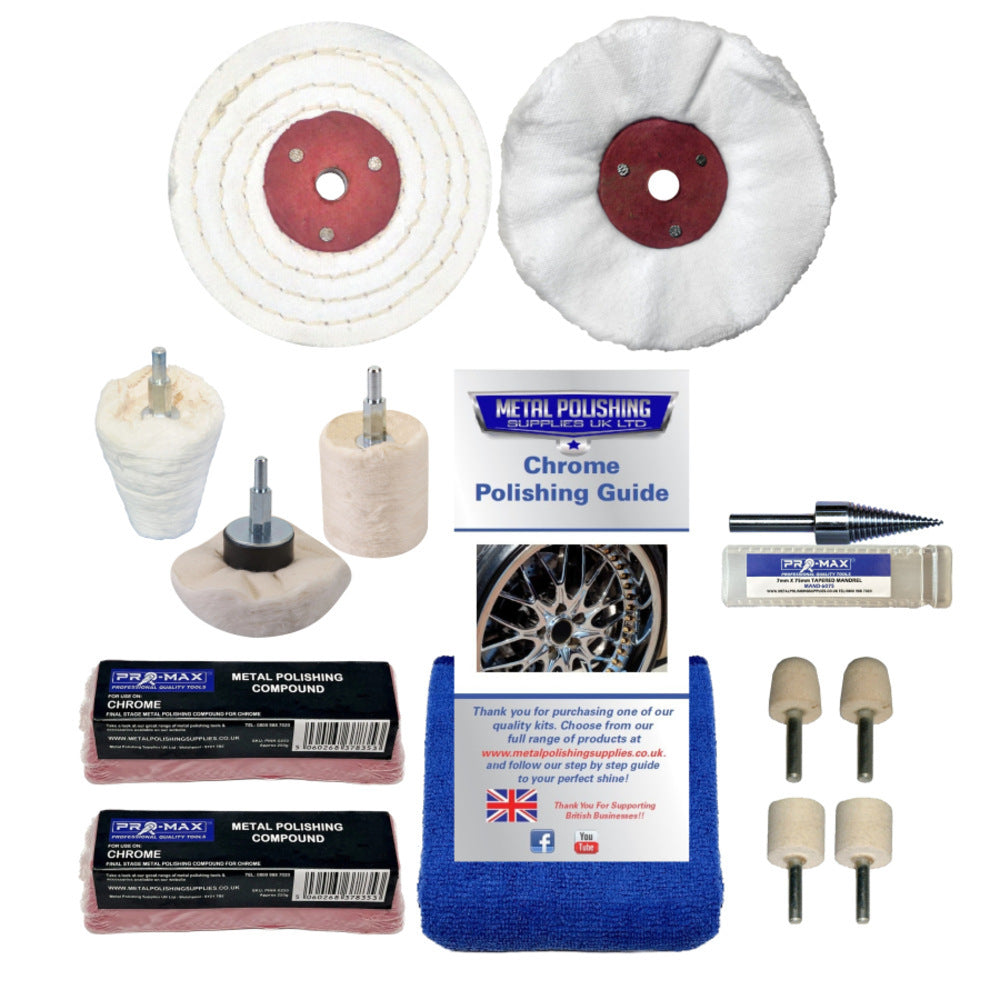 Chrome Metal Polishing Buffing Kit 4" x 1/2" Fits Drill 13pc