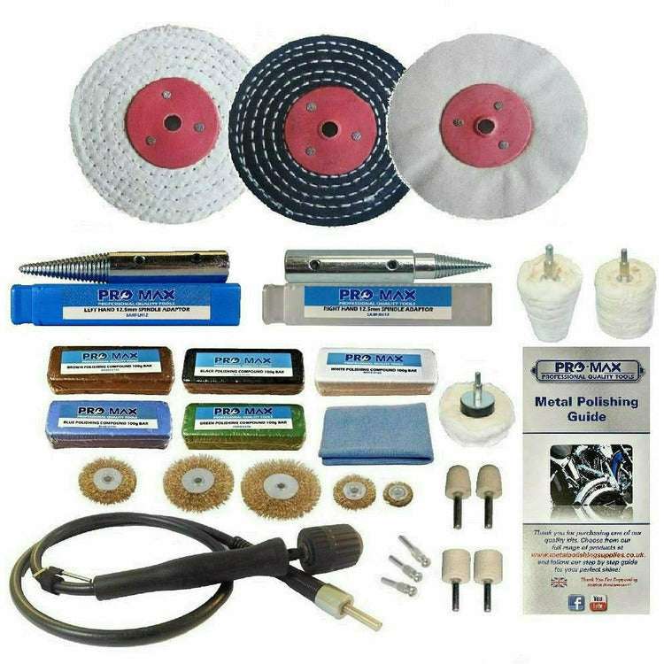 Bench Grinder Metal Polishing Kit Aluminium Alloy Brass Steel 24pc - 4" x 1"