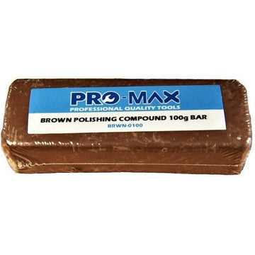 Aluminium Alloy Brass brown metal polishing compound bar, 100g, with Pro-Max label and wrapped rectangular shape
