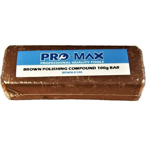 Aluminium Alloy Brass brown metal polishing compound bar, 100g, with Pro-Max label and wrapped rectangular shape