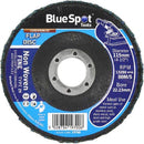 Angle Grinder Abrasive Wheel, black non-woven flap disc with blue BlueSpot label and metal centre bore