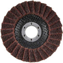 Angle Grinder Abrasive Wheel with brown non-woven flap segments, black backing and silver centre ring