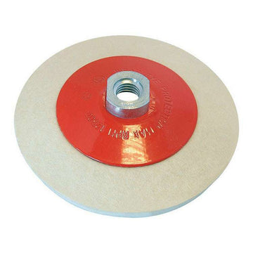 Angle Grinder Bevelled Felt Polishing wheel, cream felt with red centre and metal threaded hub, 115mm round disc