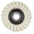 Angle Grinder Felt Flap Wheel with cream felt flaps, black backing and metal centre hub