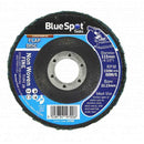 Angle Grinder Fine Satin blue non-woven flap disc with black abrasive surface, silver metal centre and 115mm diameter