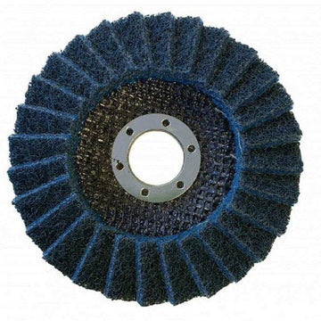 Angle Grinder Fine Satin blue non-woven flap disc with radial abrasive sections and metal centre ring