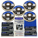 Angle Grinder Metal Polishing Kit with five cream felt flap wheels and colour-coded metal compounds
