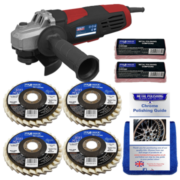 Winkelschleifer Draper 750 W mit Lamellenfilz-Chrom-Metall-Polierset