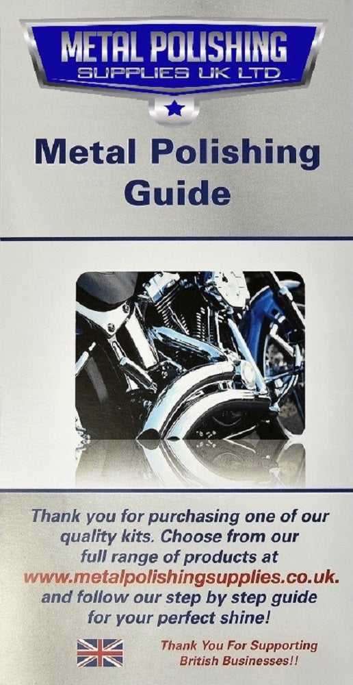 Drill Aluminium Alloy Brass Copper metal polishing guide booklet with blue branding and motorcycle image cover