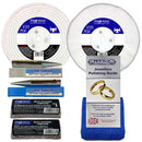 Bench Grinder jewellery polishing kit with white buffing wheels, spindle adapters, polishing compounds, guide and blue cloth