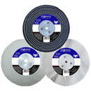 Bench Grinder Metal Polishing Kit with three 6-inch buffing wheels in black, white and silver
