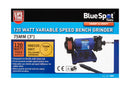 Bench Grinder Mini 3" in blue with silver grinding wheels, flexible shaft and a compact bench-mounted design