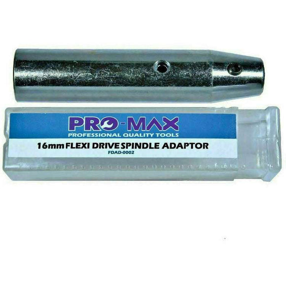 Bench Grinder Steel & Stainless Steel 16mm flex drive spindle adaptor in black metal with branded plastic case