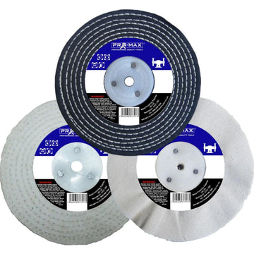 Bench Grinder Steel & Stainless Steel polishing kit with three stitched and loose fold buffing wheels