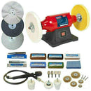 Bench Polisher Sealey, red 550W metal polishing machine with twin buffing wheels and comprehensive Pro-Max accessory kit