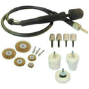 Bench Polisher Sealey polishing kit with black flexi-drive shaft, brass wire wheels and white felt mops