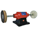 Bench Polisher Sealey red 8-inch metal polishing machine with black cast iron base and assorted polishing wheels