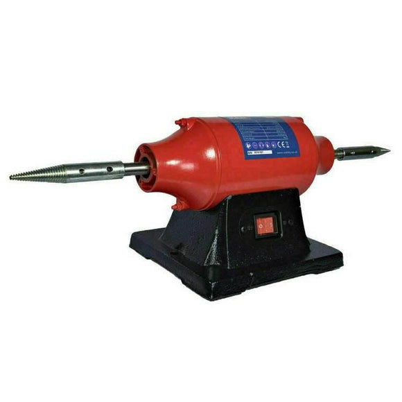 Bench Polisher Sealey red and black metal polishing machine with dual spindle attachments and cast iron base