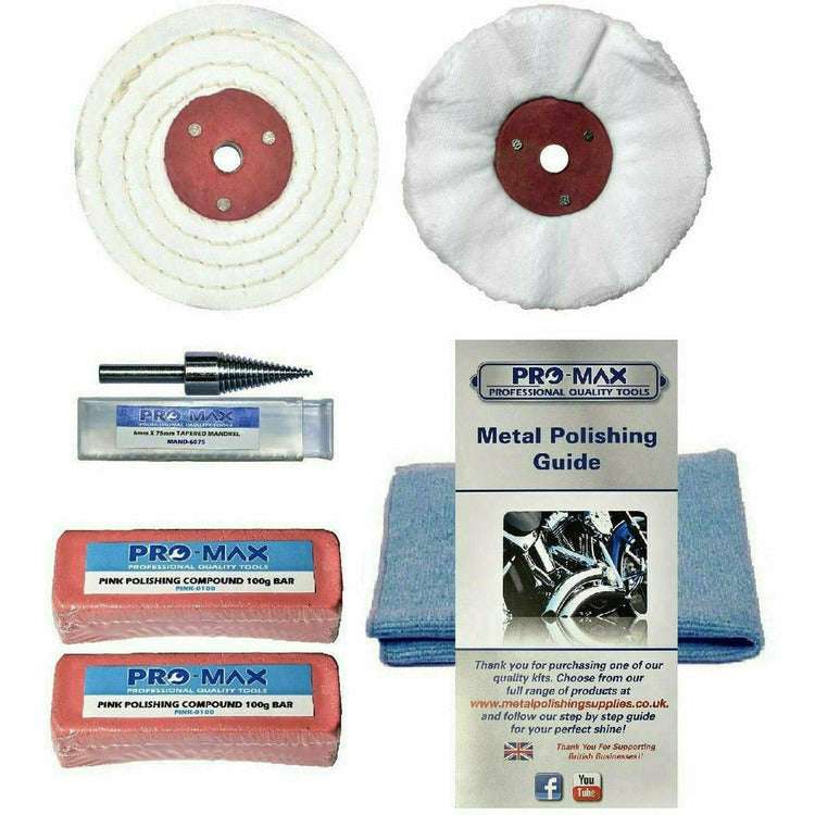 Chrome Metal Polishing Buffing Kit Fits Drill 4" x 1/2" 6pc Pro-Max