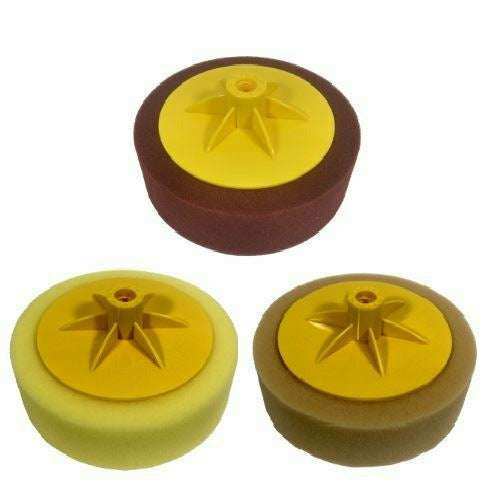 Car Polishing Buffing Pad 3-piece sponge set in firm, medium and soft foam with yellow centres