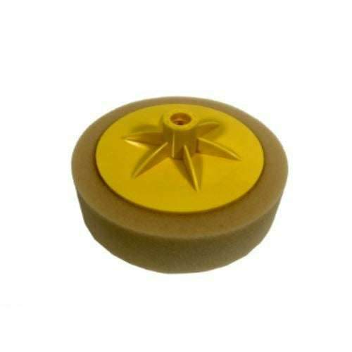 Car Polishing Buffing Pad with brown foam material, yellow plastic centre and star-shaped raised design