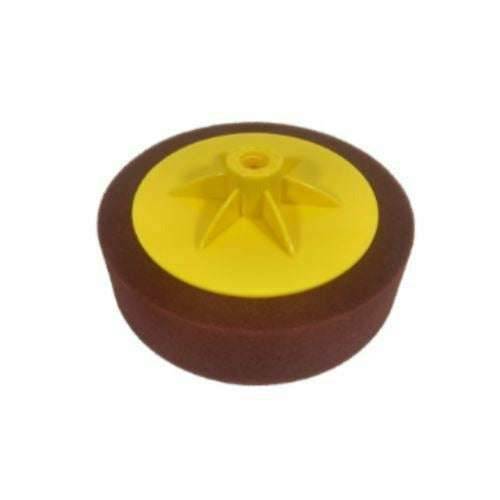 Car Polishing Buffing Pad in brown foam with a yellow centre and raised star-shaped fitting