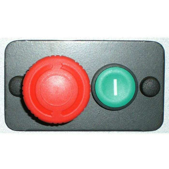 Chamois Industrial Bench Top Polisher control panel with red emergency stop and green start buttons