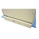 Chamois Industrial Pedestal Polisher with beige metal panel, blue frame and recessed front handle