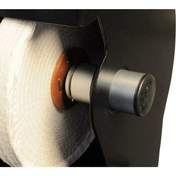 Chamois Industrial Pedestal Polisher showing a white stitched polishing mop, metal spindle and black protective guard