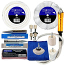 Chrome Bench Grinder metal polishing kit with white buffing wheels, spindle adapters, compounds, felts and flexi-drive shaft