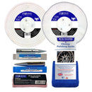 Chrome Bench Grinder metal polishing kit with white buffing wheels, spindle adapters, compound, cloth and guide