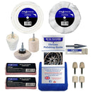 Drill Chrome Metal Polishing Kit with white stitched and soft buffing wheels, compounds, mops, felts and cloth