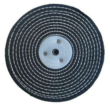 Colour Stitch metal polishing buffing wheel, black cotton with white stitched concentric rings and central bore