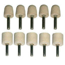 Conical And Cylinder Felt bob set, 10 cream felt polishing wheels with dark metal 6mm mounting shafts
