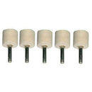 Conical And Cylinder Felt mounted polishing bobs, showing cream felt cylinders with dark metal 6mm spindles