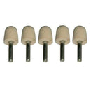 Conical Felt Bob Set, five beige felt polishing bobs with black 6mm mounted metal spindles for detailed work