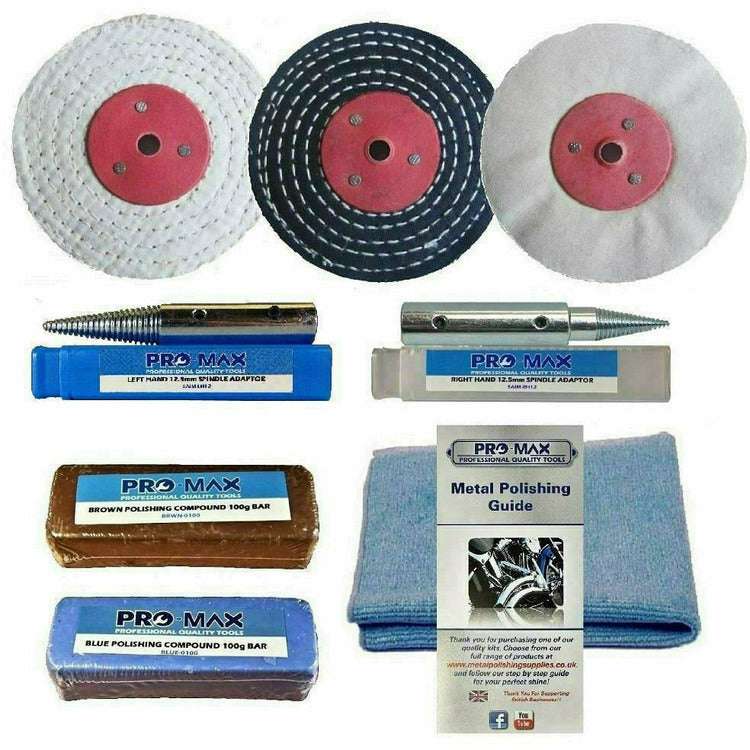 Bench Grinder Metal Polishing Kit Aluminium Alloy Brass 8pc 4" x 1/2" - Pro-Max