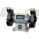 Draper 6" 250W Bench Grinder with grey metal body, twin grinding wheels, guards and clear eye shields