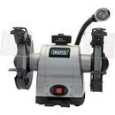Draper 8" 550W Bench Grinder in grey metal with dual grinding wheels, clear shields and flexible LED work light
