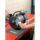Draper 8" 550W Bench Grinder in black and silver with red accents, work light and grinding wheels