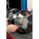 Draper 8" 550W Bench Grinder in grey metal with twin grinding wheels, work light and adjustable tool rests