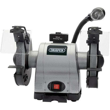 Draper 8" 550W Bench Grinder with twin grinding wheels, clear eye shields and adjustable tool rests