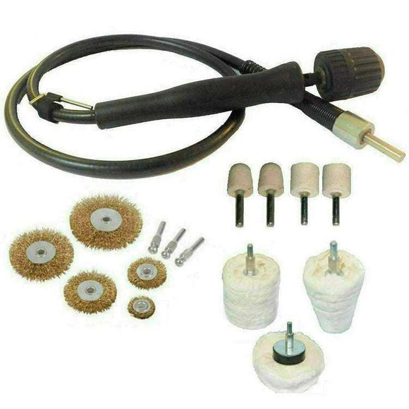 Draper 8" 550W flexi drive polishing kit with wire wheels, mounted felts, buffing wheels and spindle accessories
