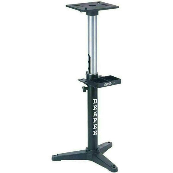 Draper Bench Grinder adjustable black metal height stand with silver central column and three-leg base