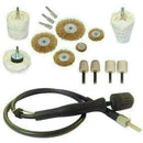 Draper Bench Grinder polishing kit with brass wire wheels, white buffing wheels, mounted felts and flexible drive shaft