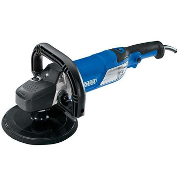 Draper Sander Polisher in blue and black with 180mm disc, adjustable D-handle and variable speed control