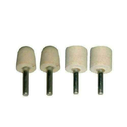Drill Aluminium Alloy Brass Copper polishing kit with four cream cylindrical felt buffing wheels and metal shanks