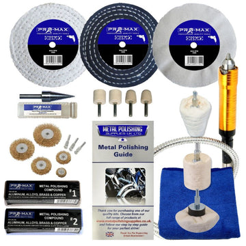 Drill Aluminium Alloy Brass Copper metal polishing kit with wheels, compounds, flexi-drive shaft and accessories