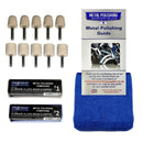Drill Aluminium Alloy metal polishing kit with mounted felt cones, polishing compounds, guide and blue microfibre cloth