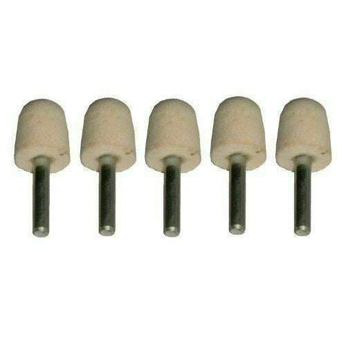 Drill Aluminium Alloy mounted cylindrical felt polishing buffs with metal arbors, shown as a five-piece set